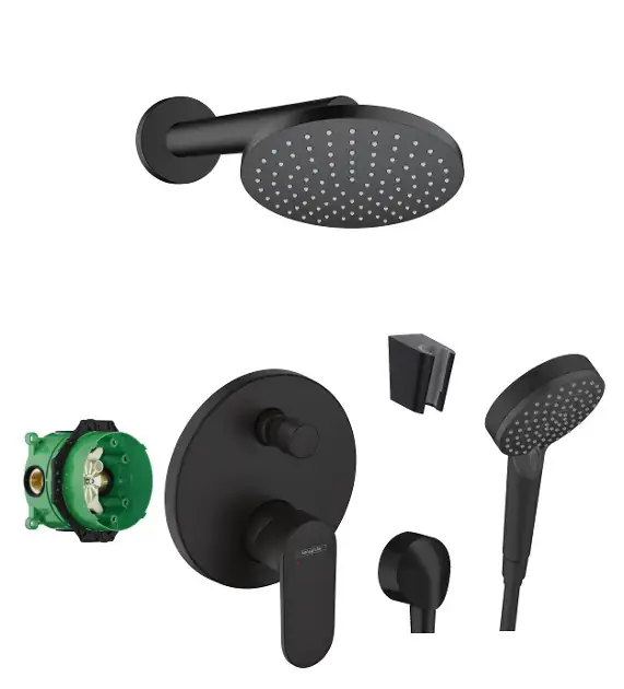 Hansgrohe - Zuhanyszett rejtett csapteleppel, testtel, átmérő 20 cm, 2 féle vízsugárral, matt fekete SANI21HHH412 Legjobb ár