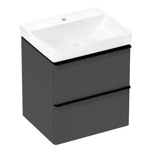 Ne maradj le Hansgrohe Xelu Q - Szekrény mosdóval, 63x58x50 cm, 2 fiókos, matt szürke/matt fekete 54372670