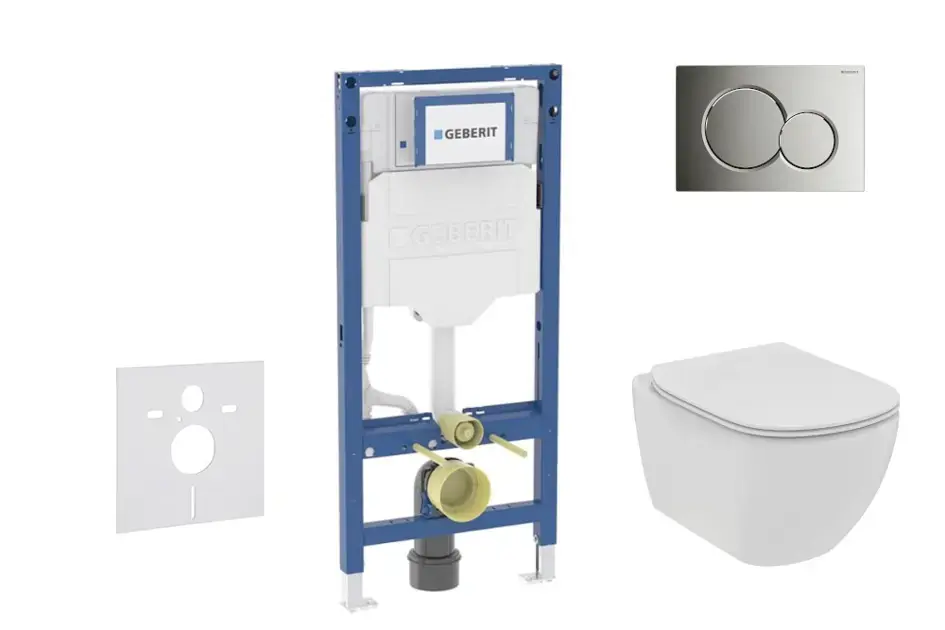 Geberit Duofix - Előfali szerelő készlet, Tesi WC és softclose ülőke, Sigma01 vezérlőgomb, fényes króm SANI11CD1109 Szuper akció