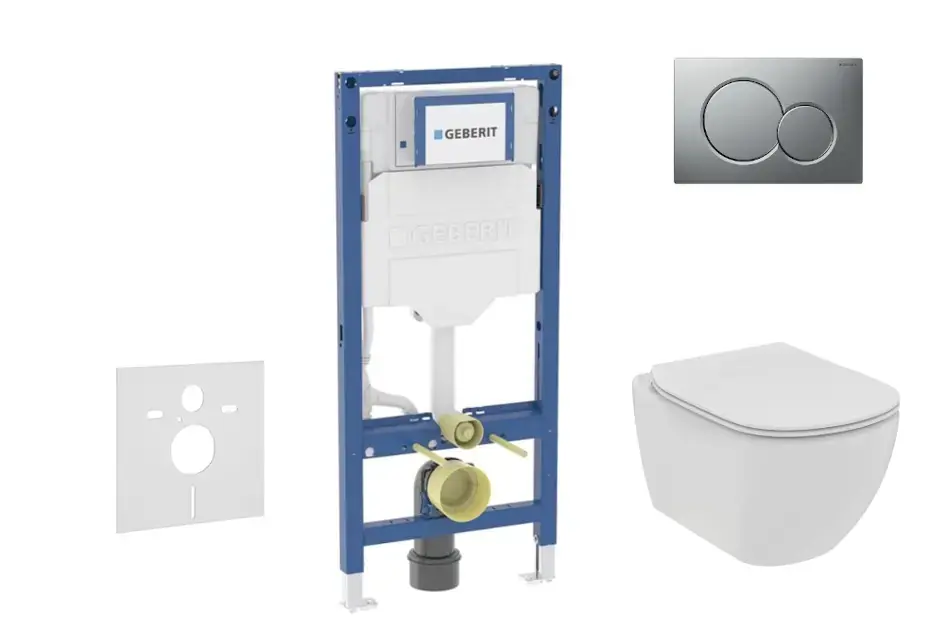 Geberit Duofix - Előfali szerelő készlet, Tesi WC és softclose ülőke, Sigma01 vezérlőgomb, matt króm SANI11CD2110 Olcsóbb