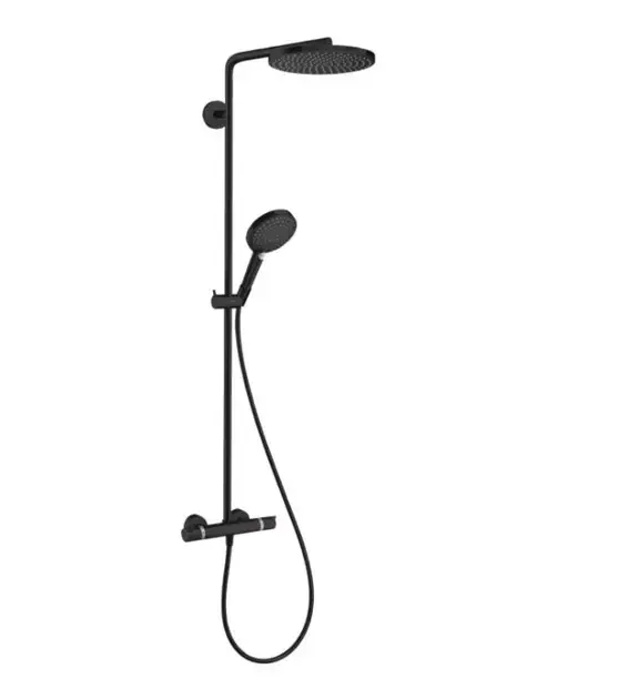 Hansgrohe Raindance S - Zuhanyszett termosztáttal, átmérő 24 cm, 3 féle vízsugárral, EcoSmart+ technológiával, matt fekete 28825670 Árcsökkenés