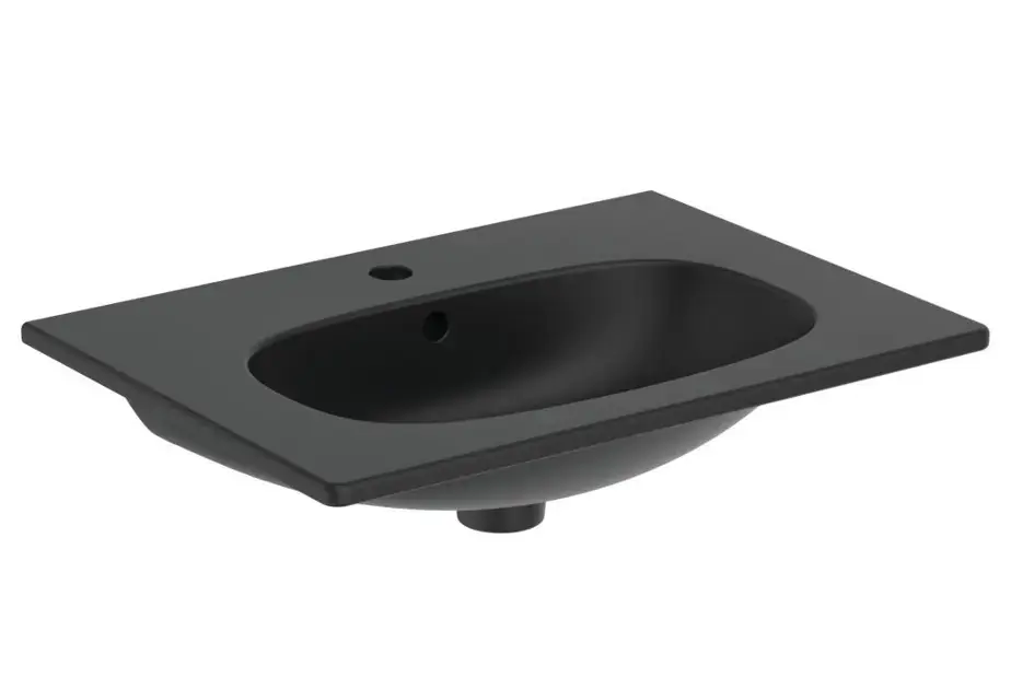 Különleges ajánlat Ideal Standard Tesi - Bútor mosdókagyló 625x450 mm, túlfolyóval, csapfurattal, fekete színű T3510V3