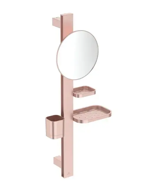 Azonnal elérhető Ideal Standard ALU+ - Kozmetikai tükör polccal és csészével fogkeféknek és fogkrémeknek, rosé színű BD589RO