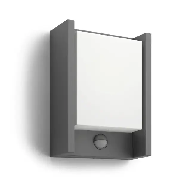 Philips myGarden - Falra szerelhető kültéri LED lámpatest 17x22 cm, 2700 K, 6 W, érzékelővel, antracit színben 915005193901 Vedd meg online