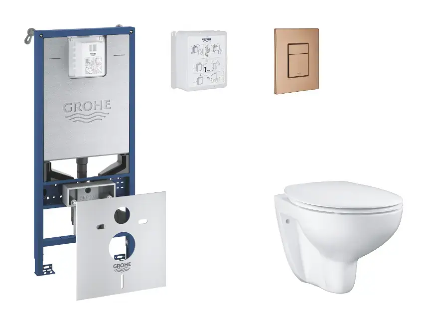 Olcsó Grohe Rapid SLX - Készlet fali beépítéshez, WC, SoftClose ülőkével és Skate Cosmopolitan gombbal, csiszolt Warm Sunset SANI11BB4103