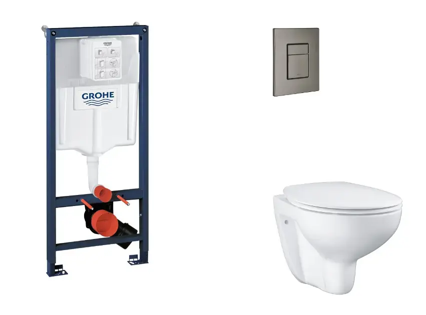 Grohe Rapid SL - Készlet fali beépítéshez, WC, SoftClose ülőkével és Skate Cosmopolitan gombbal, csiszolt Hard Graphite SANI11BB5114 Biztonságos fizetés
