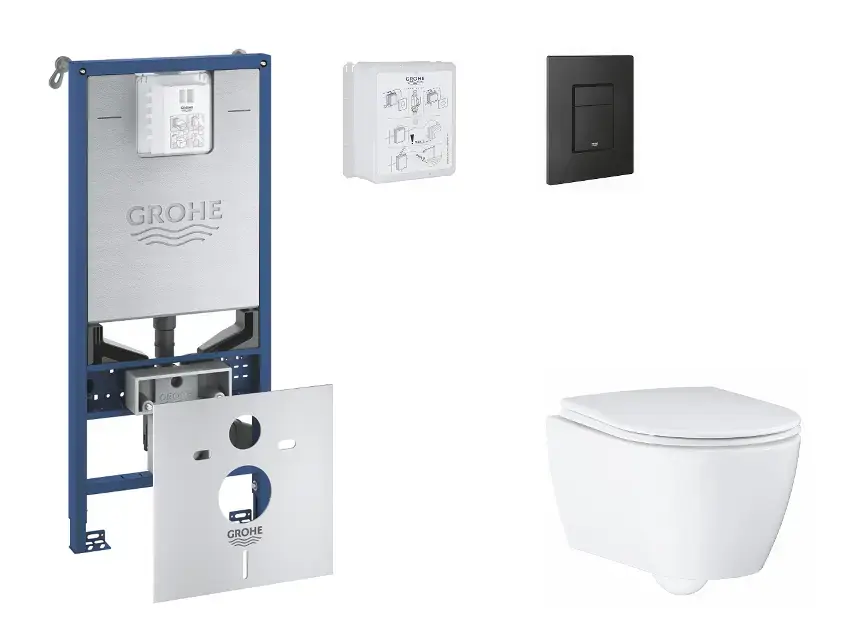 Grohe Rapid SLX - Készlet fali beépítéshez, WC, SoftClose ülőkével és Even gombbal, phantom black SANI11BB5110 Gyors kiszállítás