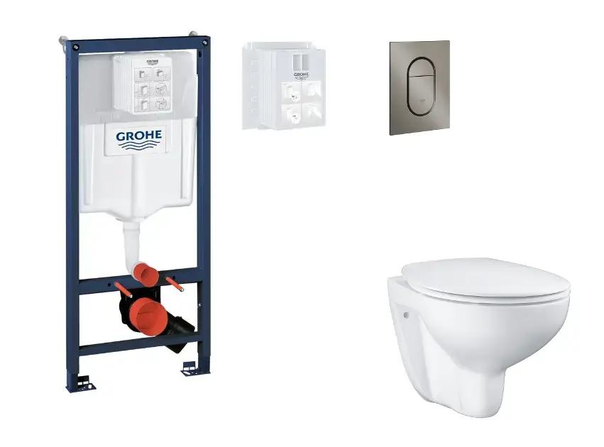 Szuper akció Grohe Rapid SL - Készlet fali beépítéshez, WC, SoftClose ülőkével és Arena Cosmopolitan gombbal S, csiszolt Hard Graphite SANI11BB5115