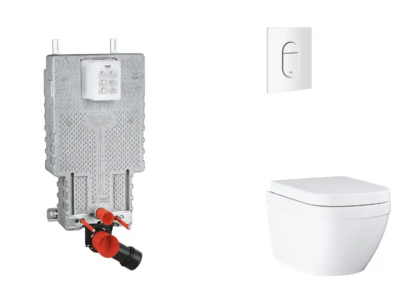 Azonnal elérhető Grohe Uniset - Készlet fali beépítéshez, WC, SoftClose ülőkével és Arena Cosmopolitan gombbal, Triple Vortex, alpesi fehér SANI15BB3106
