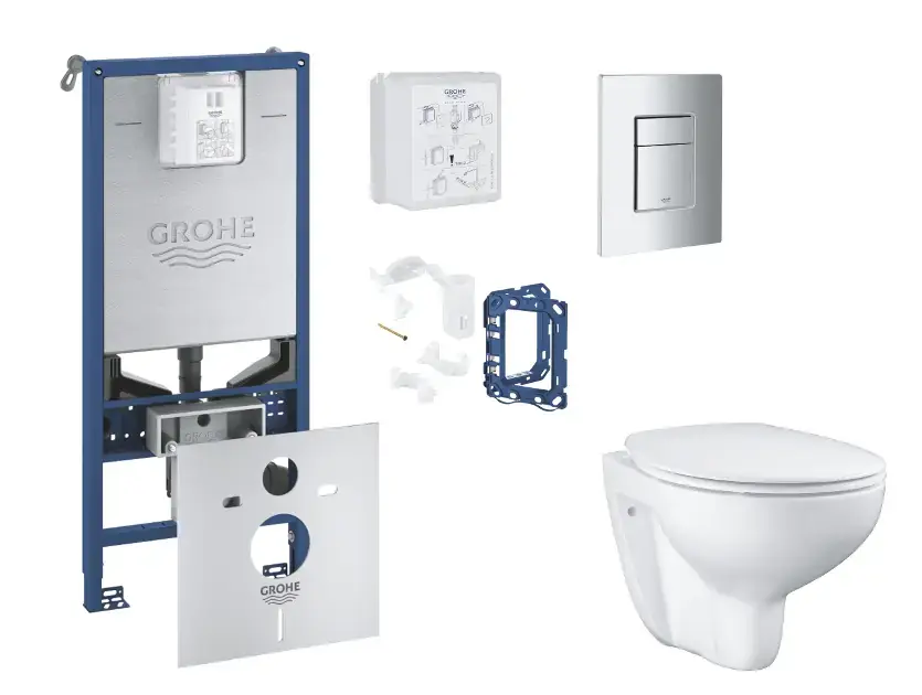 Gyors kiszállítás Grohe Rapid SLX - Készlet fali beépítéshez, WC ülőke, SoftClose ülőke, Skate Cosmopolitan gombok és bedobható tabletta készlet, króm SANI11BB2126
