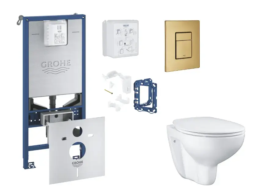 Grohe Rapid SLX - Készlet fali beépítéshez, WC ülőke, SoftClose ülőke, Skate Cosmopolitan gombok és bedobható tabletta készlet, csiszolt Cool Sunrise SANI11BB4141 Kedvezményes ár