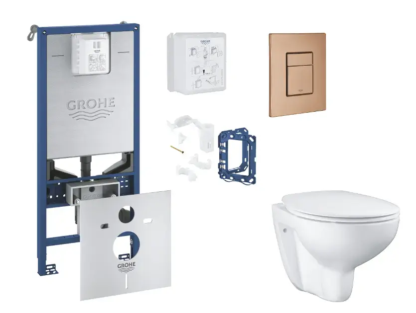 Akciós ár Grohe Rapid SLX - Készlet fali beépítéshez, WC, SoftClose ülőke, Skate Cosmopolitan gombok és bedobható tabletta készlet, csiszolt Warm Sunset SANI11BB4143