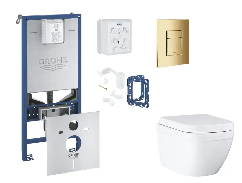Biztonságos fizetés Grohe Rapid SLX - Készlet fali beépítéshez, WC-ülőke, SoftClose ülőke, Skate Cosmopolitan gombok és bedobható tabletta készlet, Triple Vortex, Cool Sunrise SANI11BB4145