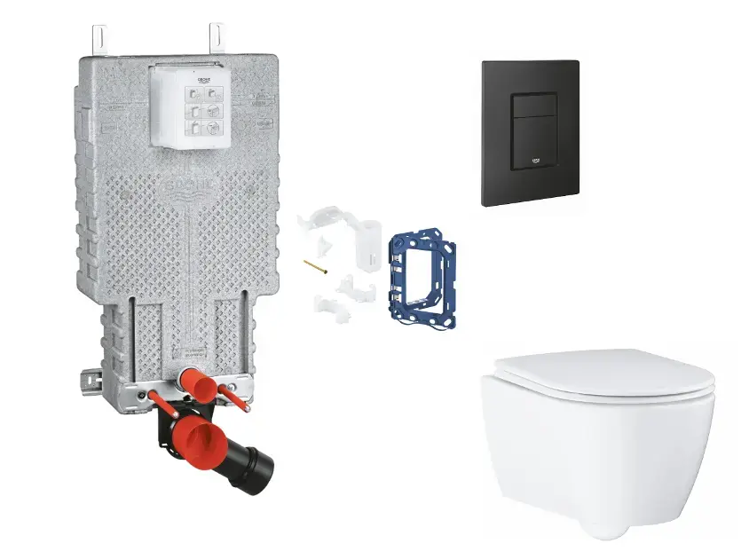 Grohe Uniset - Készlet fali beépítéshez, WC ülőke, SoftClose ülőke, Even gomb és bedobható tabletta készlet, phantom fekete SANI15BB5119 Újdonság